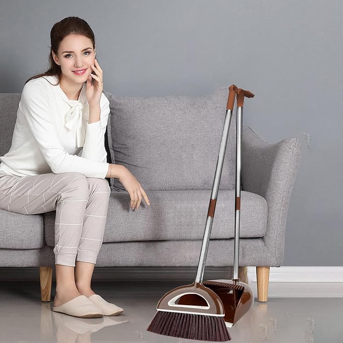 Brooms and Dustpan Set with 35" Long Handle, 181° Rotatable Standing Storage - Image 2