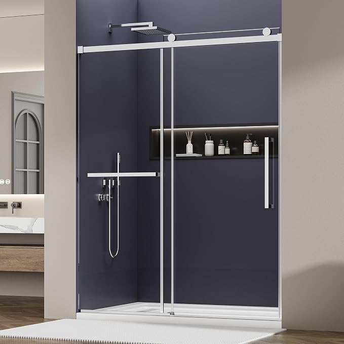Frameless Sliding Shower Door 56–60" W x 76" H, 5/16" Tempered Glass by lenphilvee