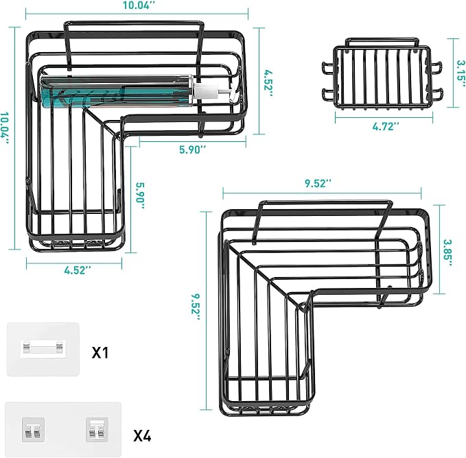 Moforoco Corner Shower Caddy Shelf Organizer Rack, Self Adhesive Black Bathroom - Image 8