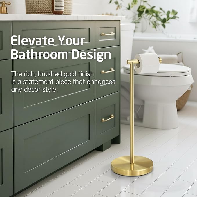 KES Gold Toilet Paper Holder Free Standing SUS 304 Stainless Steel Rustproof - Image 2