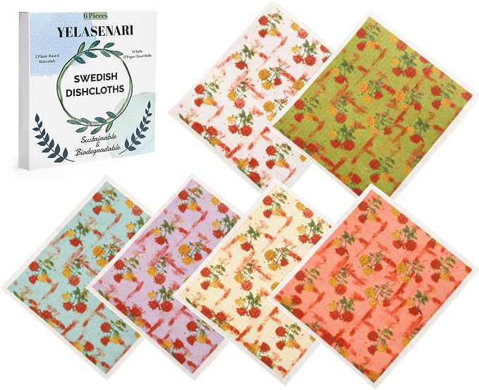Swedish Dishcloths for Kitchen Reusable 6 Pack Kitchen Towels No Odor by Yelasenari
