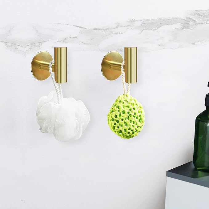 Adhesive Towel Hooks, Brushed Gold SUS 304 Stainless Steel, Coat Robe Sticky - Image 5