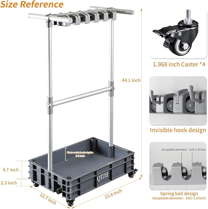 Broom mop holder cleaning supplies organizer janitorial carts on wheels - Image 7