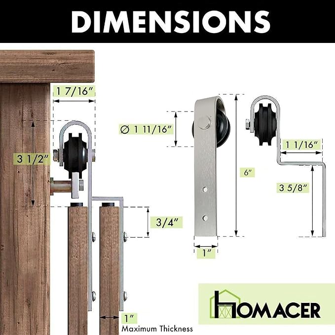 Homacer Mini Brushed Nickel Single Track Bypass Sliding Barn Door Hardware Kit - Image 7