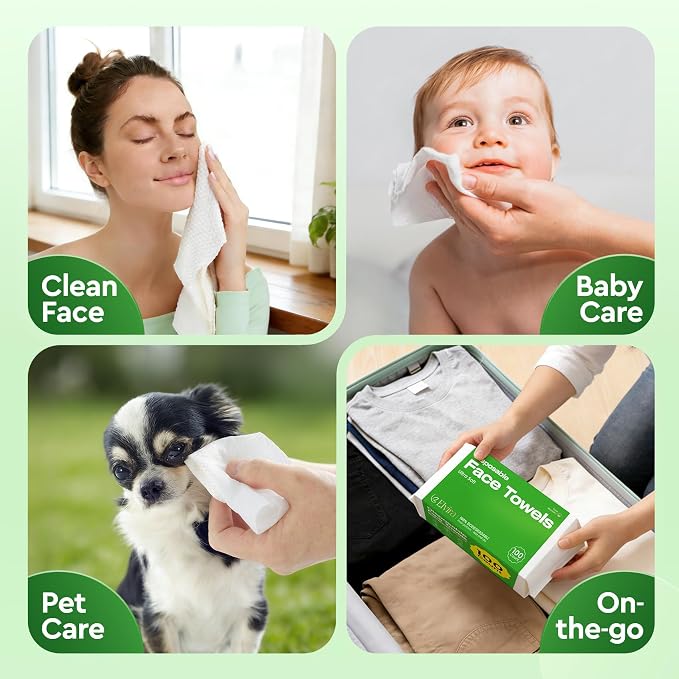 Elvira 100 Count Disposable Face Towels, Biodegradable Skincare Facial - Image 6
