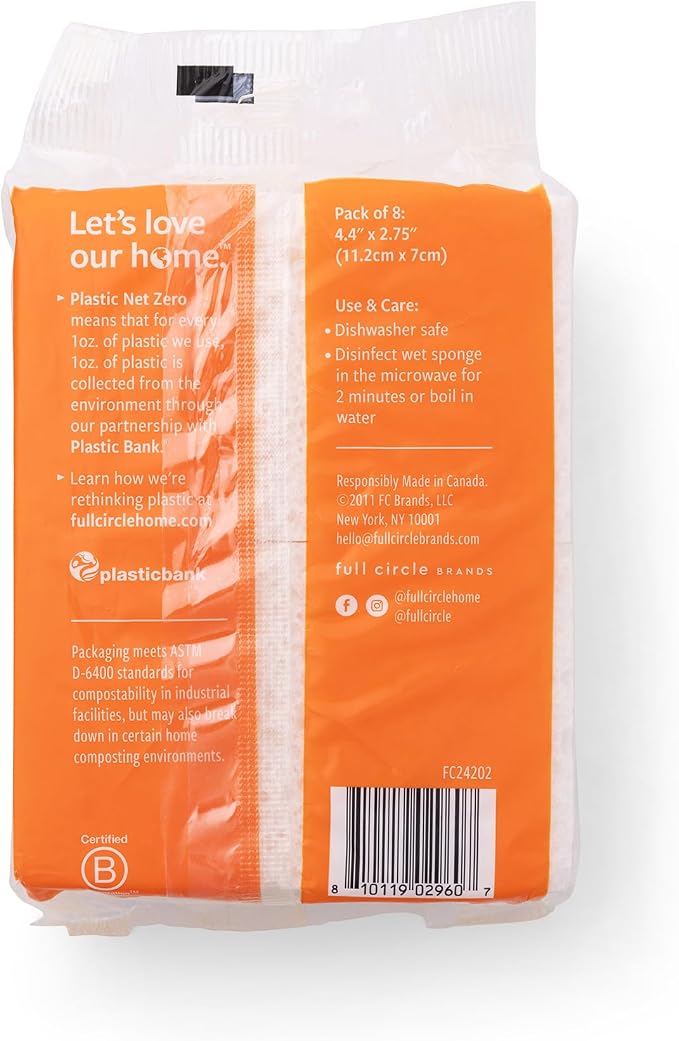 Full Circle Plain Jane, 100% Plant-Based Cellulose Sponges – Pack of 8 – - Image 3
