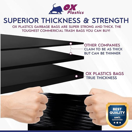 Ox Plastics 60 Gallon Trash Can Liners Garbage Bags - Image 2