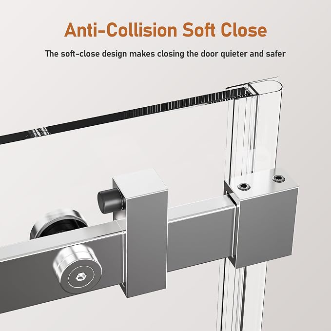 46-48 Inch Frameless Sliding Shower Door, 5/16" Clear Tempered Glass, Smooth - Image 3