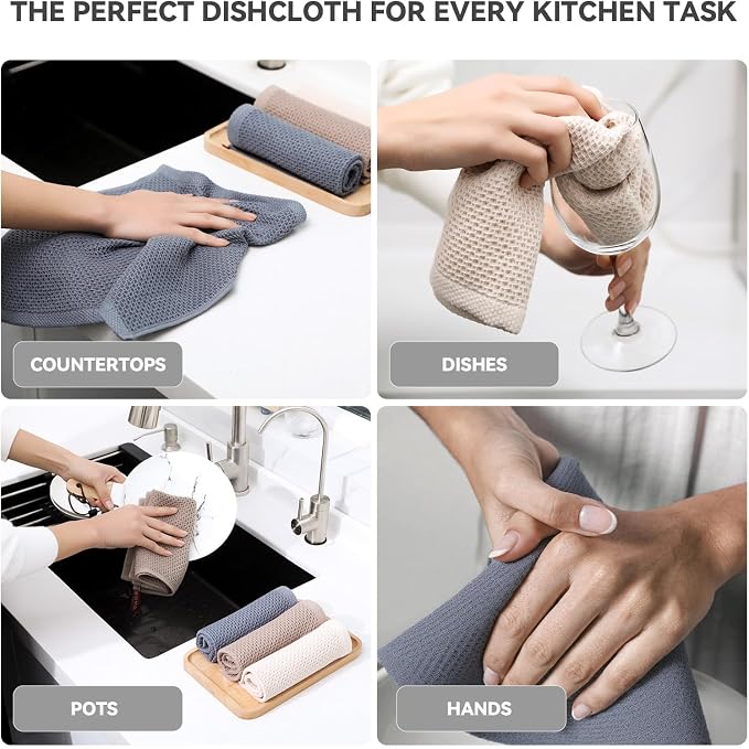 Dish Cloth for Kitchen 6 Packs Cotton Cleaning Rags in Waffle Wave, Ultra Soft - Image 6