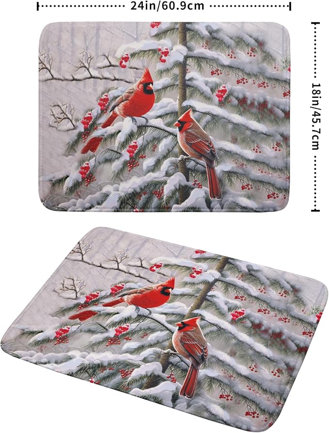 Red Birds Dish Drying Mat Winter Berry Dish Drainer Mats Absorbent Reversible - Image 2