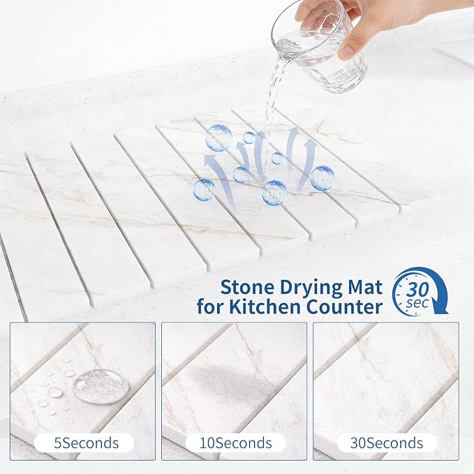Hopegiver Stone Drying Mat for Kitchen Counter, Super Absorbent, Non-Slip & - Image 2