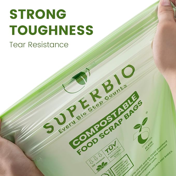 SUPERBIO 1.6 Gallon Handle Tie Compostable Food Scrap Bags - Image 3
