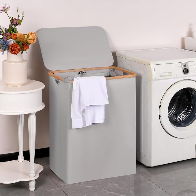 Double Laundry Hamper with Lid, Divided Laundry Hamper with Removable Bags - Image 6