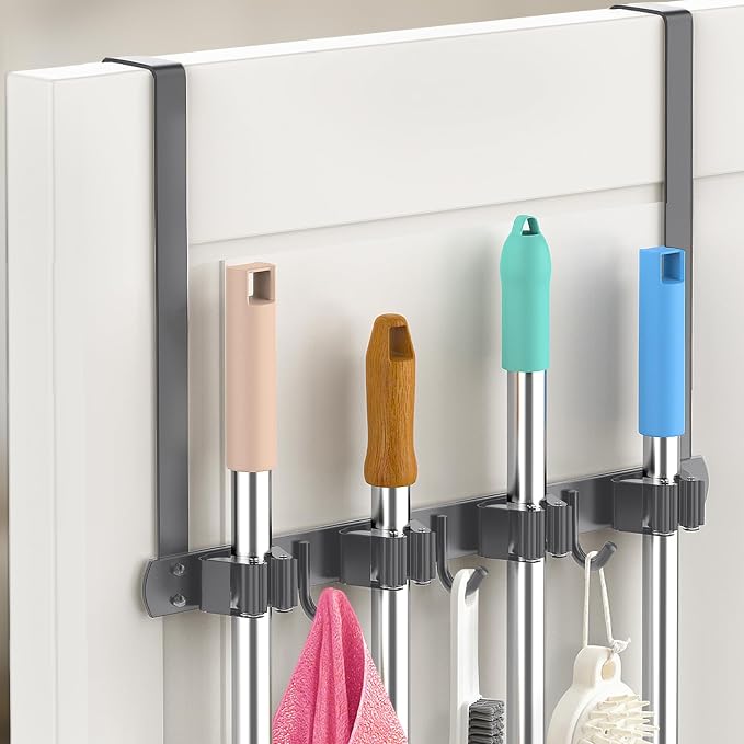 Broom Holder Over The Door-304 Stainless Steel Mop and Broom Holder Wall by PrimZootyDesign