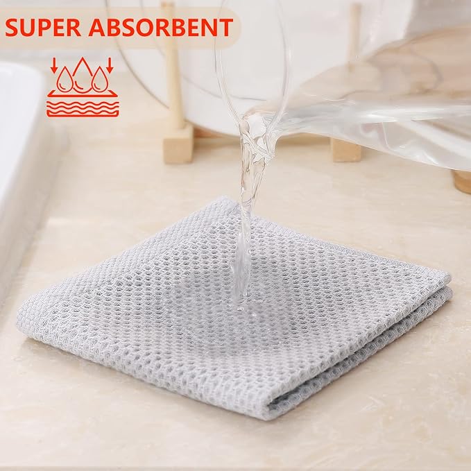Kitinjoy 100% Cotton Kitchen Dish Cloths, 6 Pack Waffle Weave Ultra Soft - Image 3