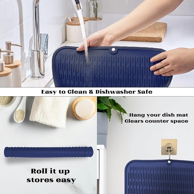 ZLR Silicone Dish Drying Mat for Kitchen Counter, Eco-Friendly Fast Dry Dish Mat - Image 4