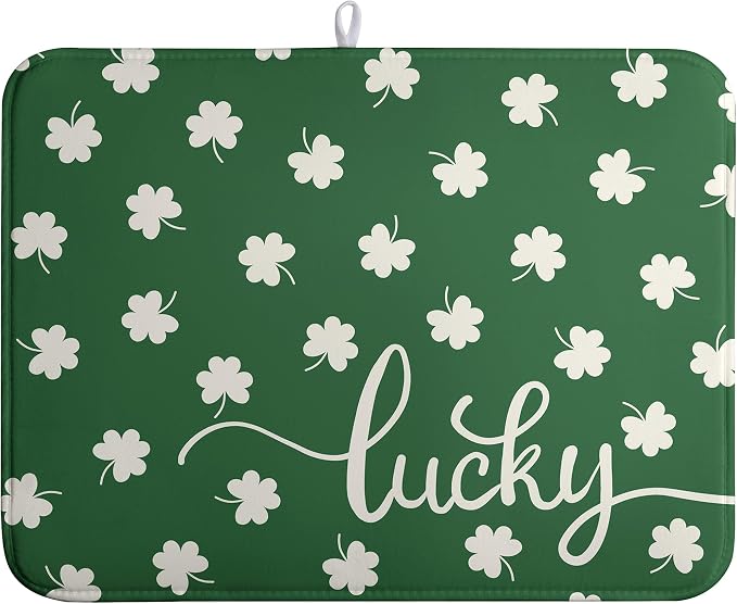 St Patricks Day Lucky Clover Dish Drying Mats by Wnoesat
