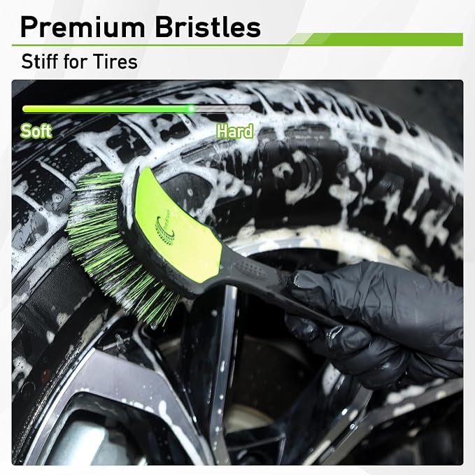 Non-Scratch 2-Pack Car Wheel Tire Cleaning Brush Kit:Soft &Stiff Bristle - Image 4