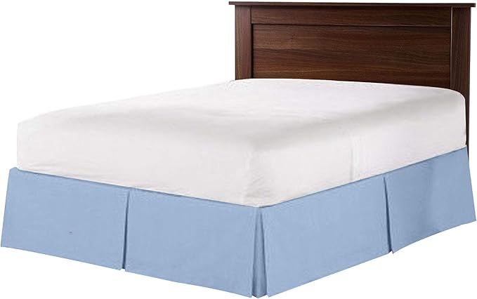 Bed Skirt - 100% Cotton 800 Thread Count Box Pleated Bed Skirt - Luxury Pleated Dust Ruffle, Hotel Quality Modern Bed Skirt, Easy Fit with 12 Inch Tailored Drop, Full XXL, Light Blue