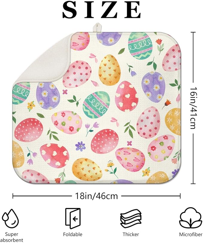 Easter Dish Drying Mat for Kitchen Counter, Happy Easter Cute Bunny Microfiber - Image 2