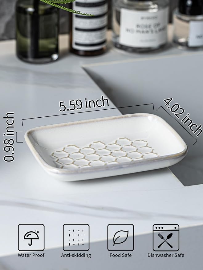 Gomakren Soap Dish for Shower, Bar Soap Holder, Ceramic Soap Dishes for Bar Soap - Image 2