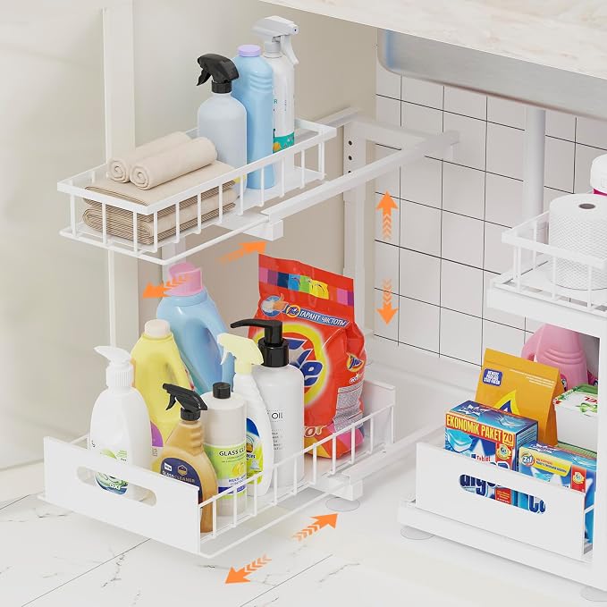 2 Pack Under Sink Organizer, 2-Tier Heavy Duty Metal Pull Out Cabinet Organizer by Toyear