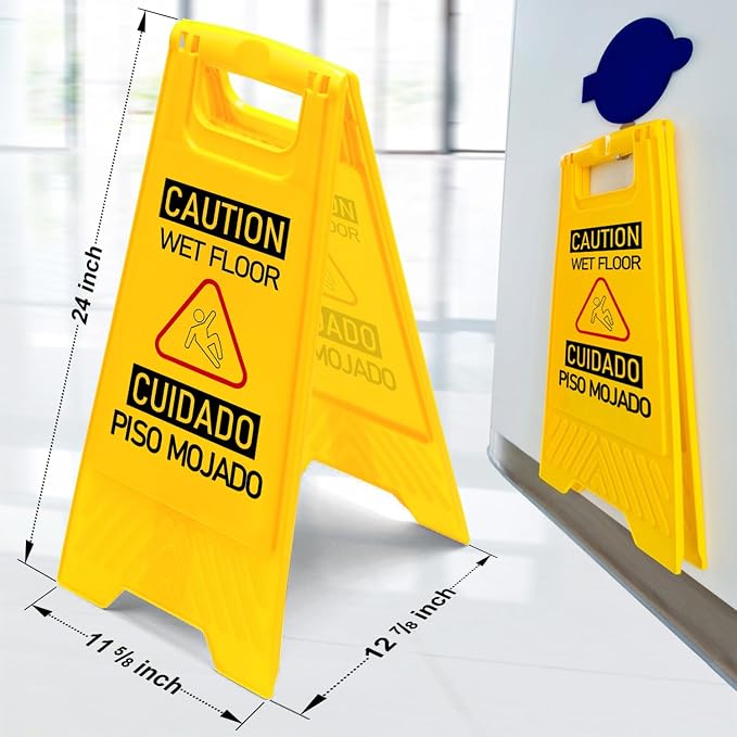 12-Pack Bilingual Caution Wet Floor Signs, A-Frame Double-Sided Warning Signs - Image 3