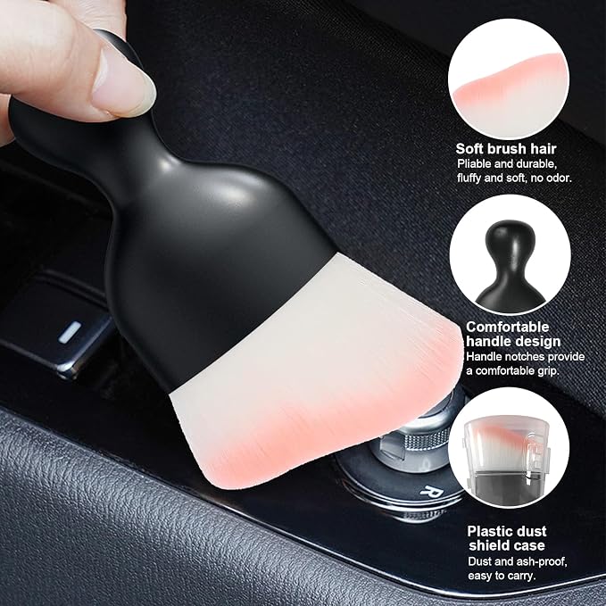 Ziciner Car Detailing Brush, Curved Soft Bristles Auto Removal Dust Collectors - Image 3