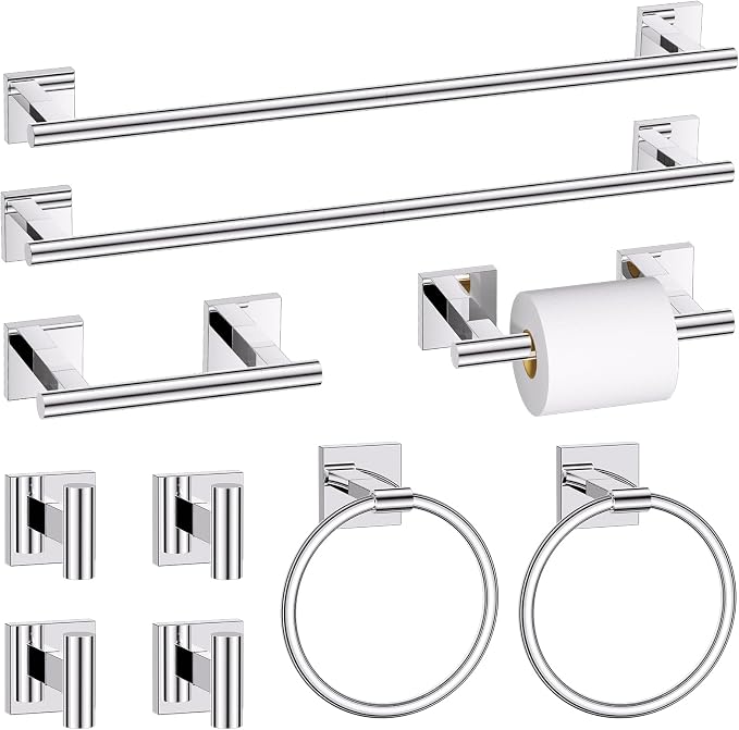 10 Pieces Polished Chrome Towel Bar Set, Double Dase Toilet Paper Holder by SOAEZ