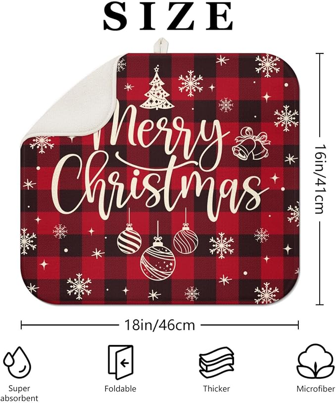 Christmas Kitchen Countertop Dish Drying Mat, Washable Absorbent Countertop - Image 2