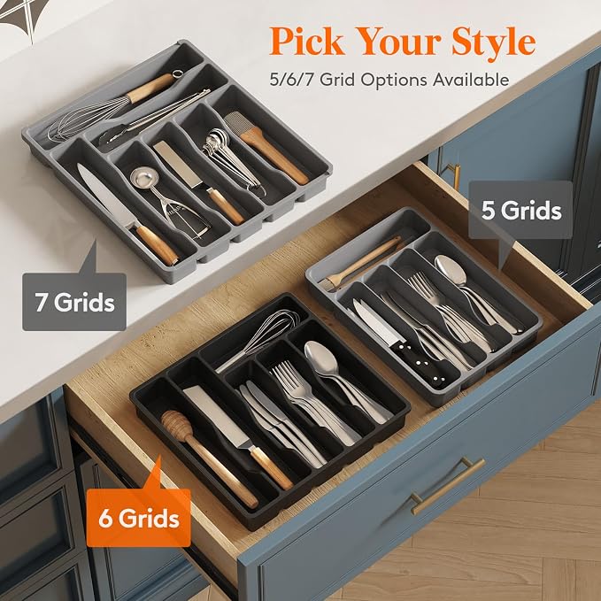 Lifewit Silverware Drawer Organizer Tray, Plastic Cutlery Storage - Image 6