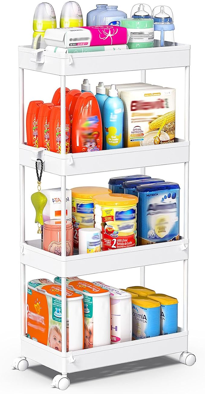 SPACEKEEPER Storage Cart, 4-Tier Mobile Shelving Unit, Bathroom Rolling Cart by SPACEKEEPER