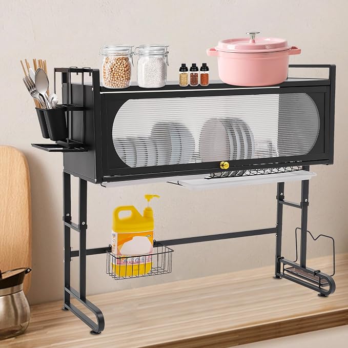 3 Tier Over The Sink Dish Drying Rack W/Clear Cabinet Door, Adjustable Dish - Image 5