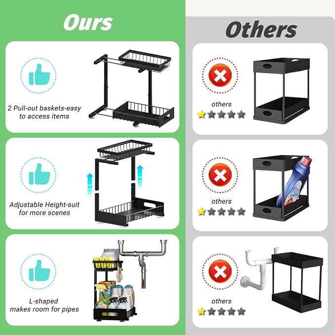ADBIU Under Sink Organizer, 2 Packs 2 Tier Expandable Height Under-Sink - Image 5