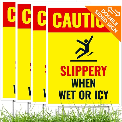 Caution Slippery When Wet or ICY Sign, Double Sided 9x12 Inches, Corrugated by SigoSigns