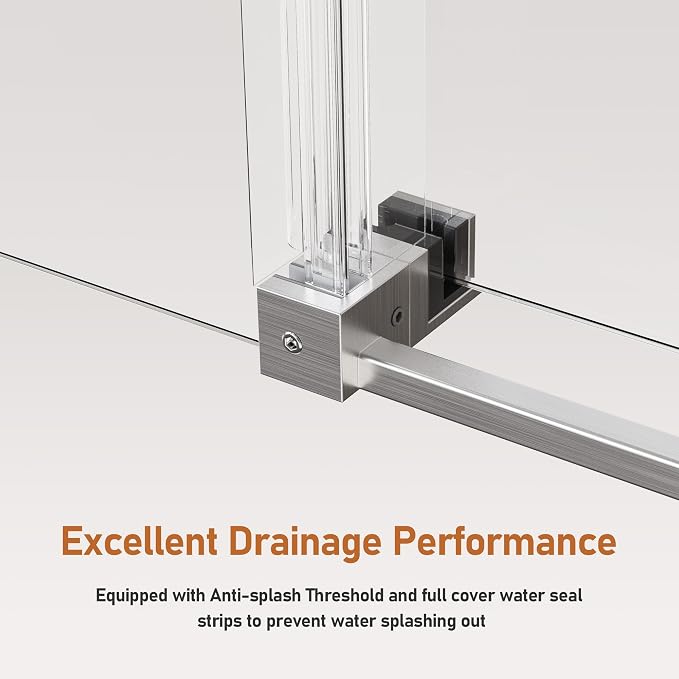 46-48 Inch Frameless Sliding Shower Door, 5/16" Clear Tempered Glass, Smooth - Image 7