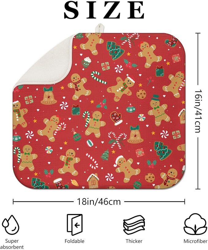 Christmas Kitchen Countertop Dish Drying Mat, Washable Absorbent Countertop - Image 2