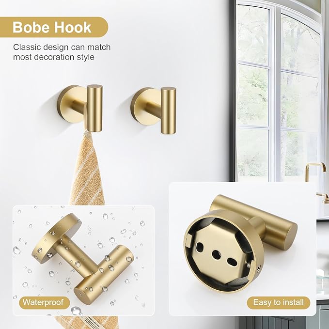 TQKAG 8-Pieces Bathroom Hardware Set Brushed Gold SUS304 Stainless Steel Bath - Image 3