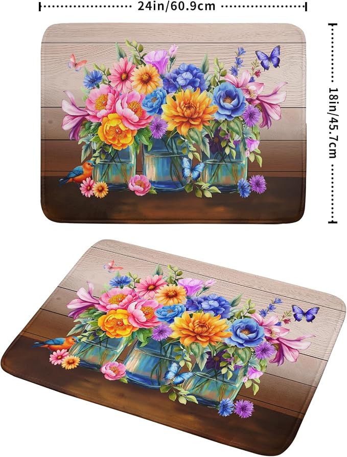 Spring Flowers Dish Drying Mat for Kitchen Counter 18x24in Vintage Plants - Image 2