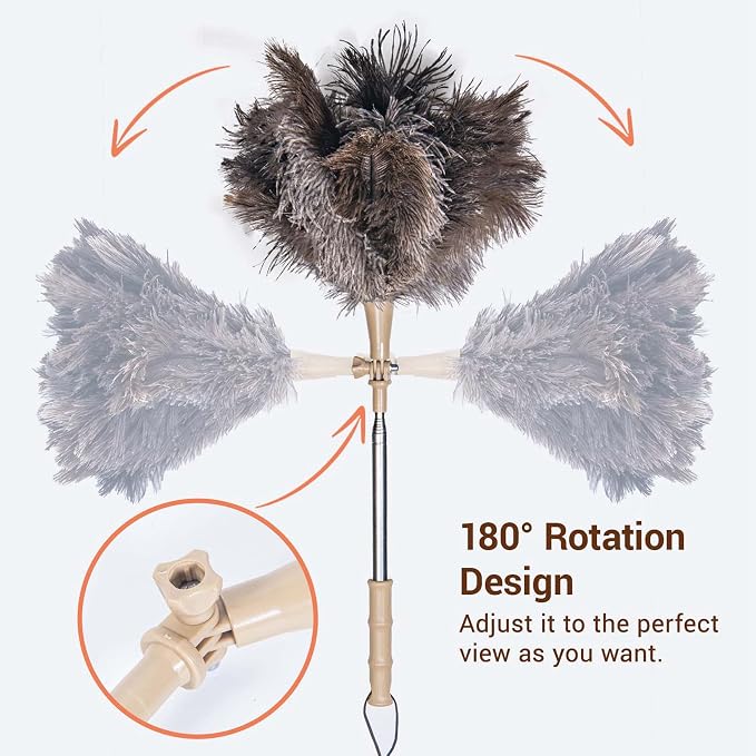Extendable Ostrich Feather Duster, Natural Ostrich Feathers Long Handle Duster - Image 5