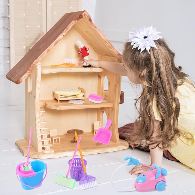 9 Pcs Miniature Dollhouse Cleaning Supplies Mini Bucket Mop Dust Pan Brush - Image 6