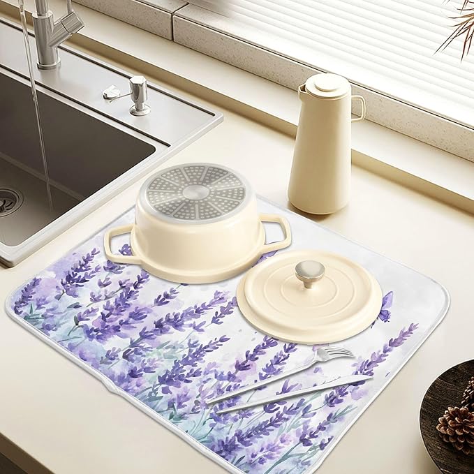 Purple Lavender Spring Summer Flower Floral Dish Drying Mat - Image 5