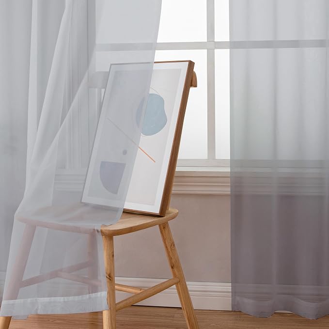 Chyhomenyc Light Grey Sheer Curtains 63 Inch Length 2 Panels, Light Filtering - Image 9