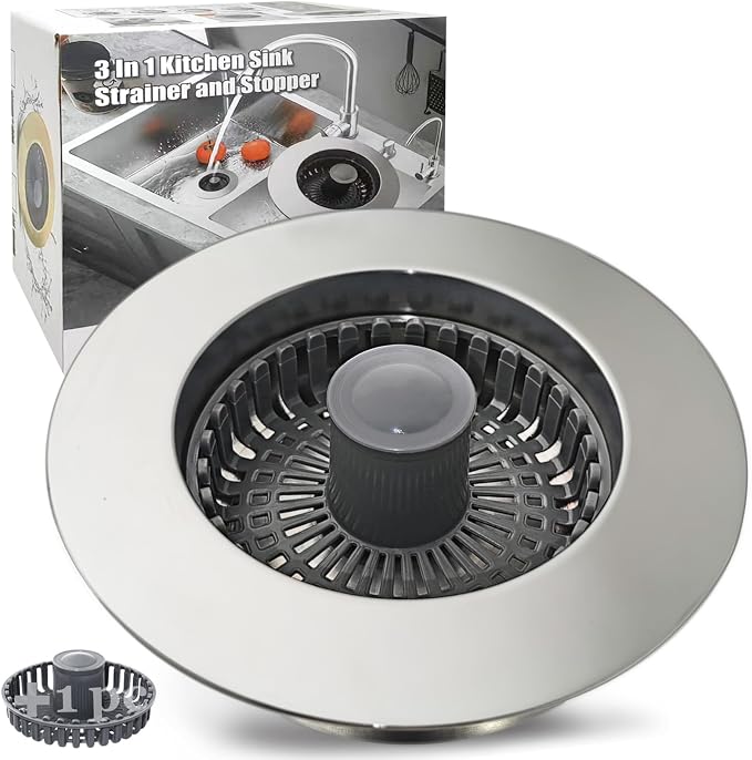 Kitchen Sink Drain Strainer, 3 in 1 Pop Up Kitchen Sink Stopper, by Anlige