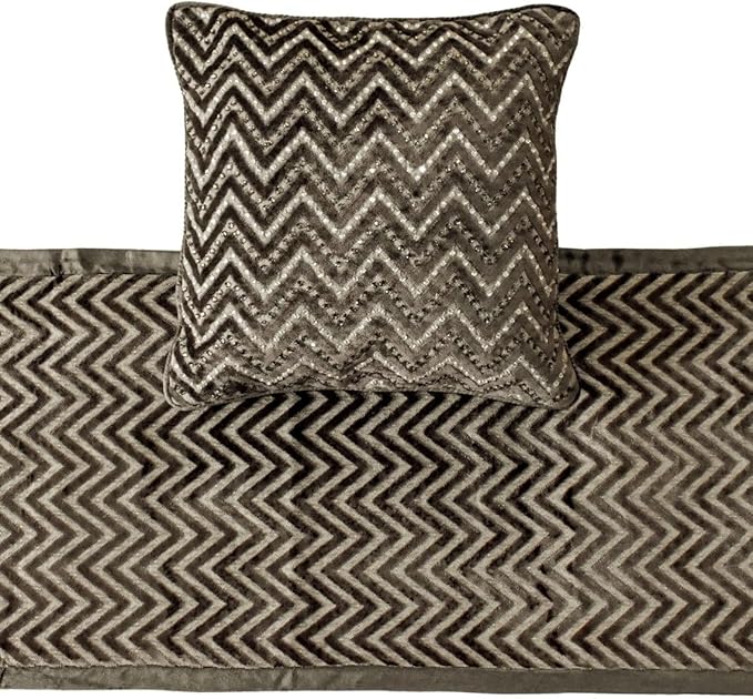 The HomeCentric King Queen Twin Grey Decorative CA King 86"x18" Bed Runner with 2 Pillow Cover, Crystals Bed Scarf on Velvet Fabric - Grey Crystal Chevy