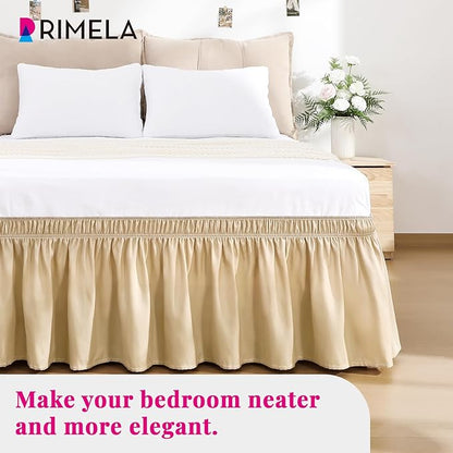 RIMELA Beige Bed Skirt King Size 18 Inch Drop, Wrap Around Elastic Bedskirt, Dust Ruffle for Adjustable Bed Base Machine Washable Easy to Install Bed Skirts