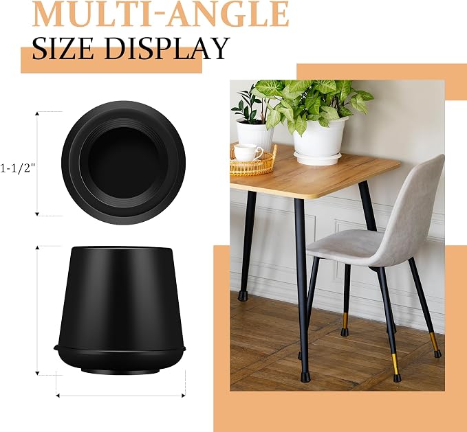 1-1/2” Round Rubber Chair Leg Tips Caps, Chair Leg Floor Protectors Furniture - Image 2