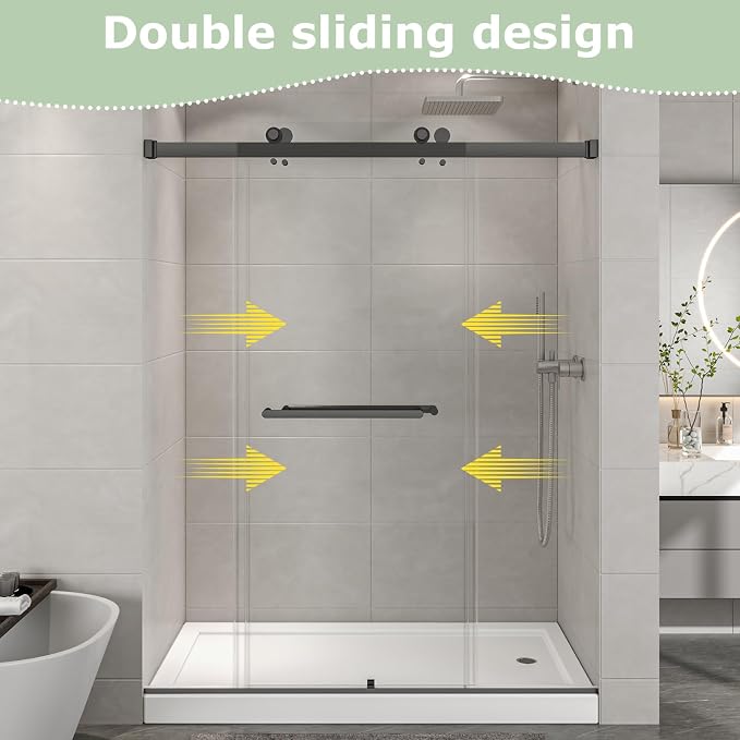 49"- 54" W x 76" H Frameless Shower Door, Double Sliding Shower Door, 5/16" - Image 2
