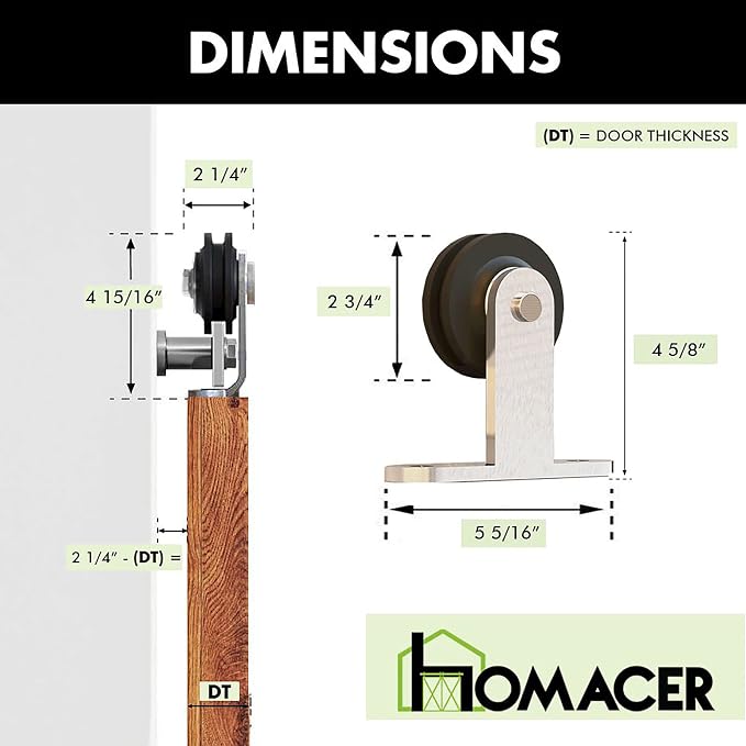 Homacer Brushed Nickel Non-Bypass Sliding Barn Door Hardware Kit, - Image 8