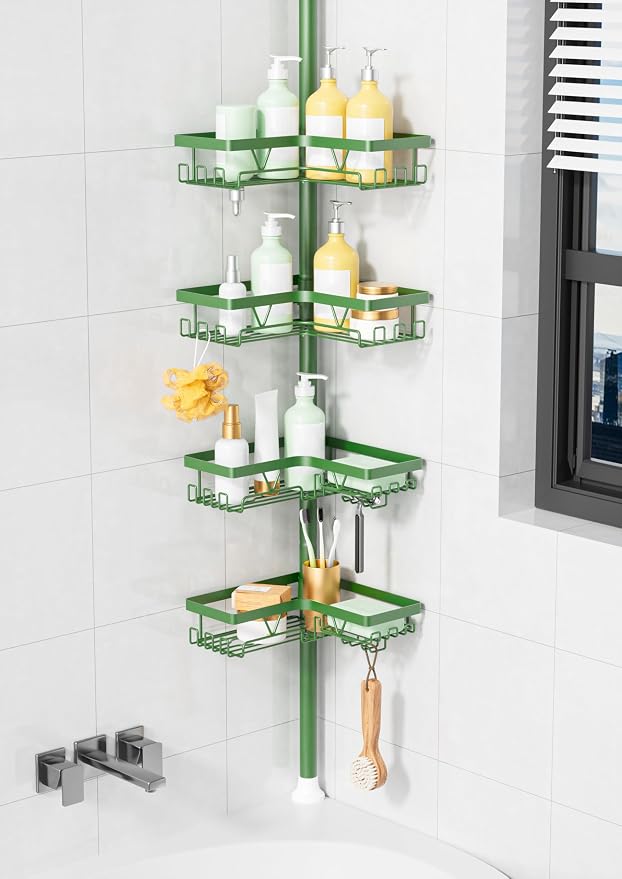 KEGII Shower Caddy Tension Pole, 4-Tier Rustproof Adjustable Corner Bathroom by KEGII